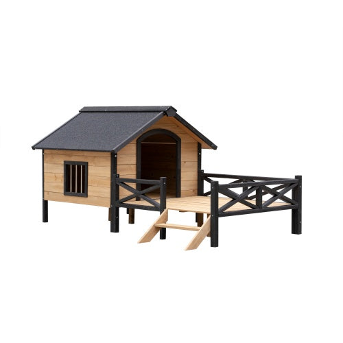 Premium Wooden Dog House with Porch - Large Outdoor Cabin Kennel