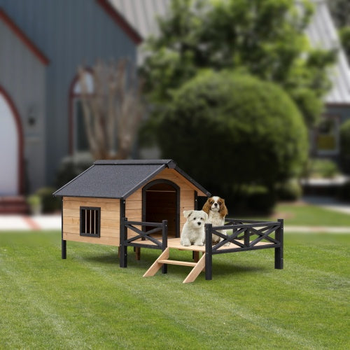 Premium Wooden Dog House with Porch - Large Outdoor Cabin Kennel