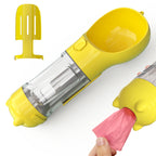 3-in-1 Portable Pet Water Bottle - Travel Feeder with Waste Bag Storage