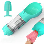 3-in-1 Portable Pet Water Bottle - Travel Feeder with Waste Bag Storage