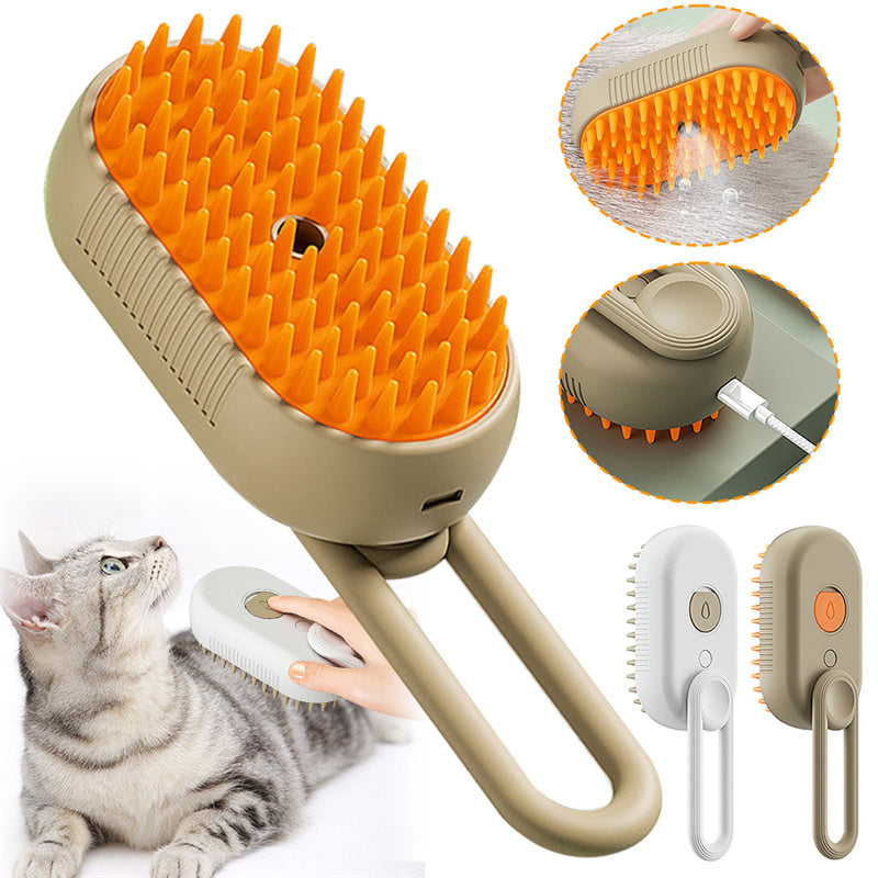 3-in-1 Electric Steam Pet Brush - Spray Grooming & Massage Comb