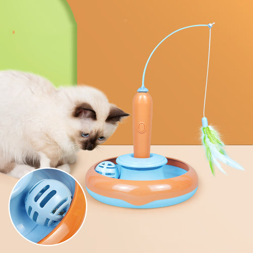 2-in-1 Cat Turntable Toy with Feather - Interactive Self-Play Track
