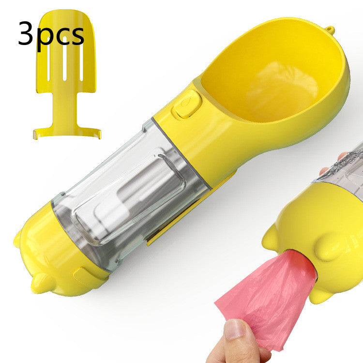 3-in-1 Portable Pet Water Bottle - Travel Feeder with Waste Bag Storage